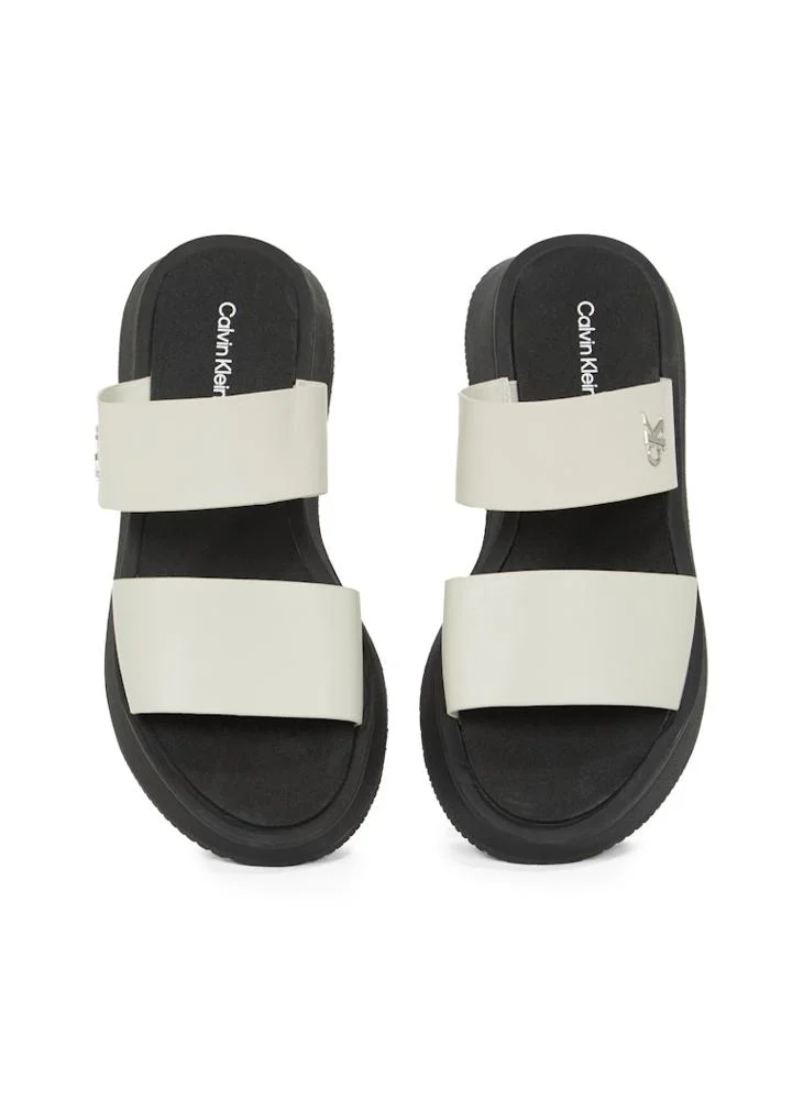 Calvin Klein Jeans LEATHER SANDALS WITH DOUBLE STRAP