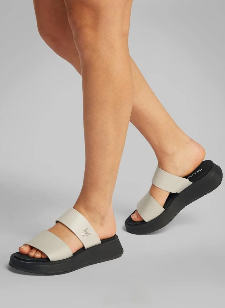 Calvin Klein Jeans LEATHER SANDALS WITH DOUBLE STRAP