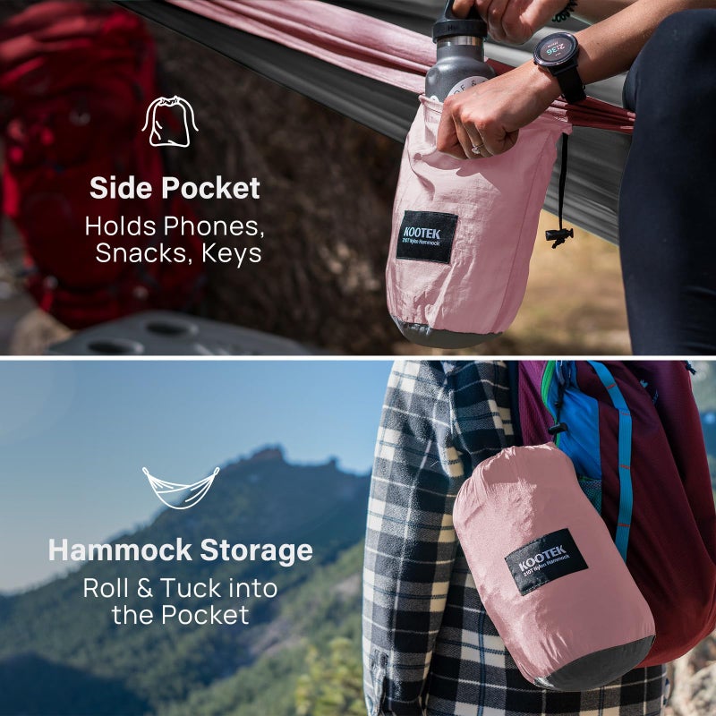 Kootek Camping Hammock 400 lbs Capacity, Portable Hammocks with Tree Straps & Attached Carry Bag, Camping Essentials Gear, Perfect for Outside Indoor Hiking Beach Backpack Travel - Image 4