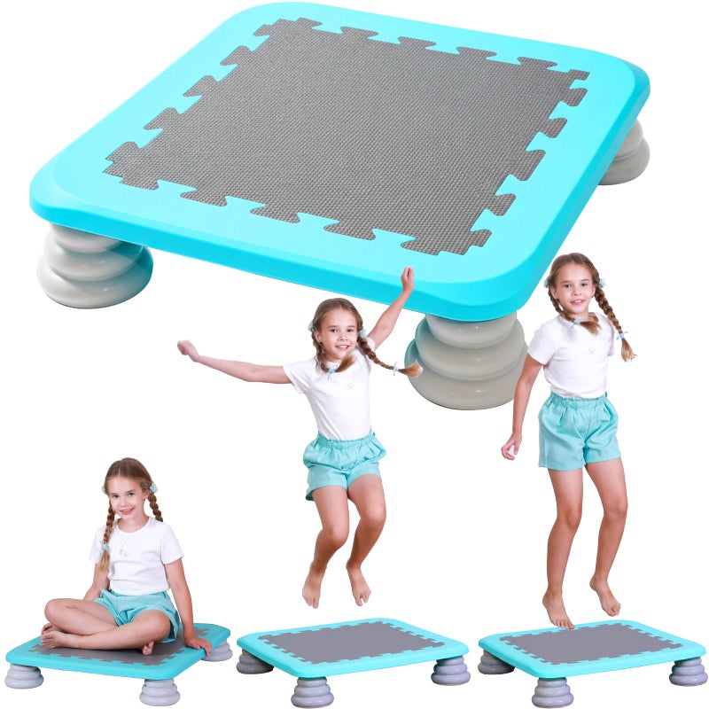 KreyNa Mini Trampoline for Kids, 25 Inch Sensory Trampoline Bouncing Board with Non-Slip Base, Balance and Bounce Jumping Toy Gift for 3-12 Boys & Girls (Blue) - Image 1