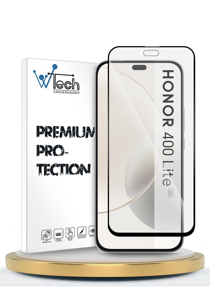 Wtech Honor 400 Lite 5G 2025 Premium E2E Series Full Glue Full Cover Tempered Glass Screen Protector (MSGECN) - Clear/Black  - Image 1