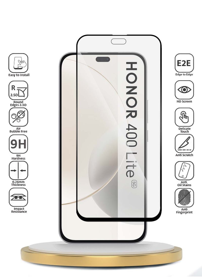 Wtech Honor 400 Lite 5G 2025 Premium E2E Series Full Glue Full Cover Tempered Glass Screen Protector (MSGECN) - Clear/Black  - Image 2