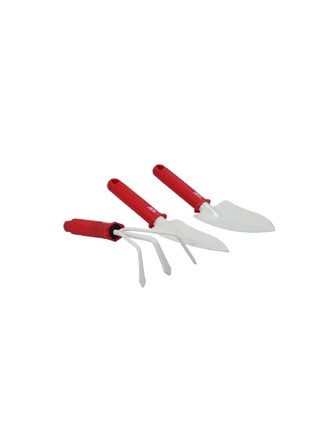 آيس طقم أدوات حديقة بمقبض مريح عالي الجودة مكون من 3 قطع باللون الأحمر والفضي 10 × 16 × 25 سم AG1014 - Image 3