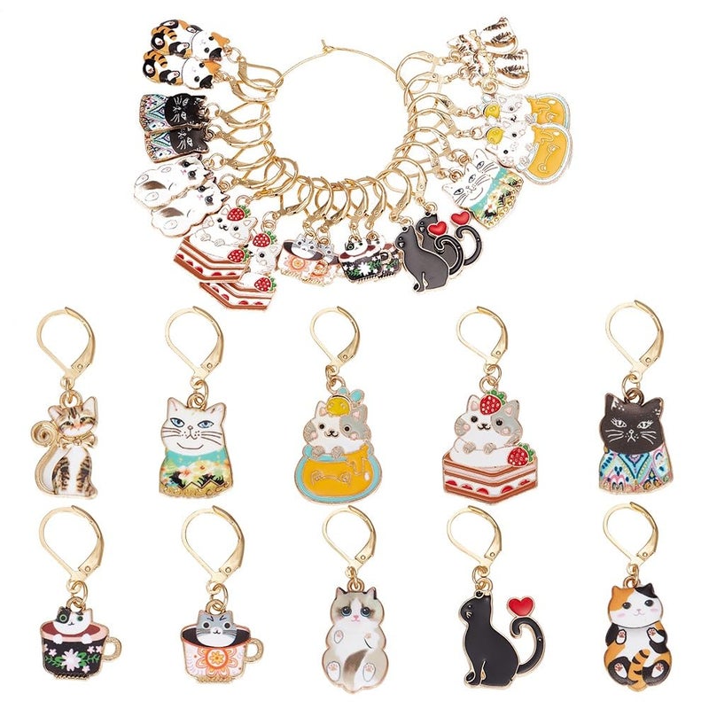 SUNNYCLUE 1 Box 20Pcs 10 Style Locking Stitch Marker Cute Stitch Markers Cat Pet Animal Leverback Knitting Charms Knitting Tools for Weaving Sewing Needleworks Women Adults DIY Crafts - Image 1