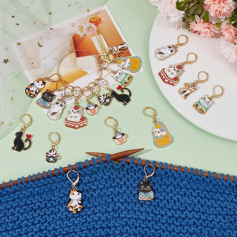 SUNNYCLUE 1 Box 20Pcs 10 Style Locking Stitch Marker Cute Stitch Markers Cat Pet Animal Leverback Knitting Charms Knitting Tools for Weaving Sewing Needleworks Women Adults DIY Crafts - Image 4