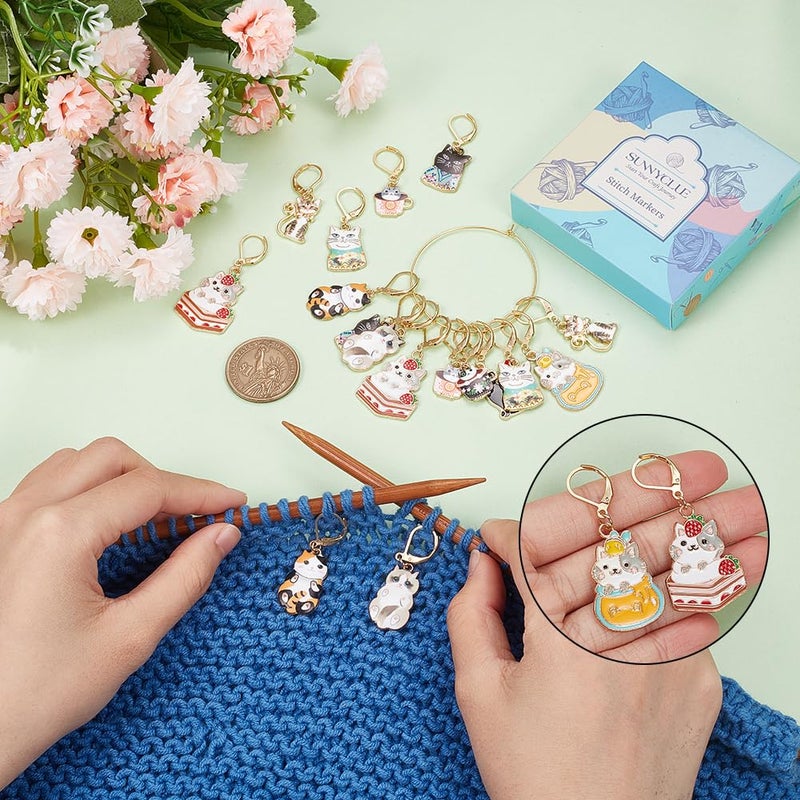 SUNNYCLUE 1 Box 20Pcs 10 Style Locking Stitch Marker Cute Stitch Markers Cat Pet Animal Leverback Knitting Charms Knitting Tools for Weaving Sewing Needleworks Women Adults DIY Crafts - Image 3