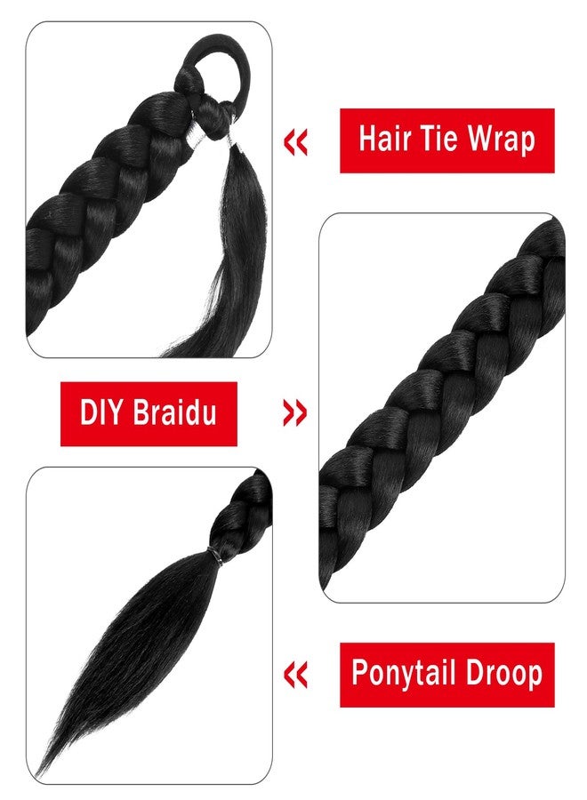 Vemet Ponytail Extension,Vemet Braided Ponytail Extension Black Women with Hair Tie,Straight Wrap with Braid Synthetic Hair Pieces 36 Inch 1B - Image 2