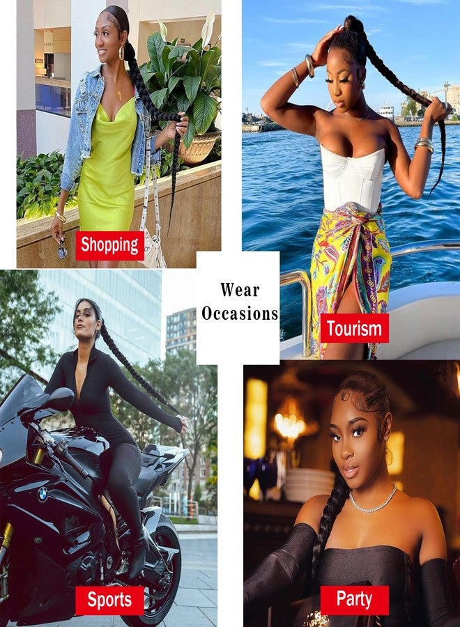 Vemet Ponytail Extension,Vemet Braided Ponytail Extension Black Women with Hair Tie,Straight Wrap with Braid Synthetic Hair Pieces 36 Inch 1B - Image 5