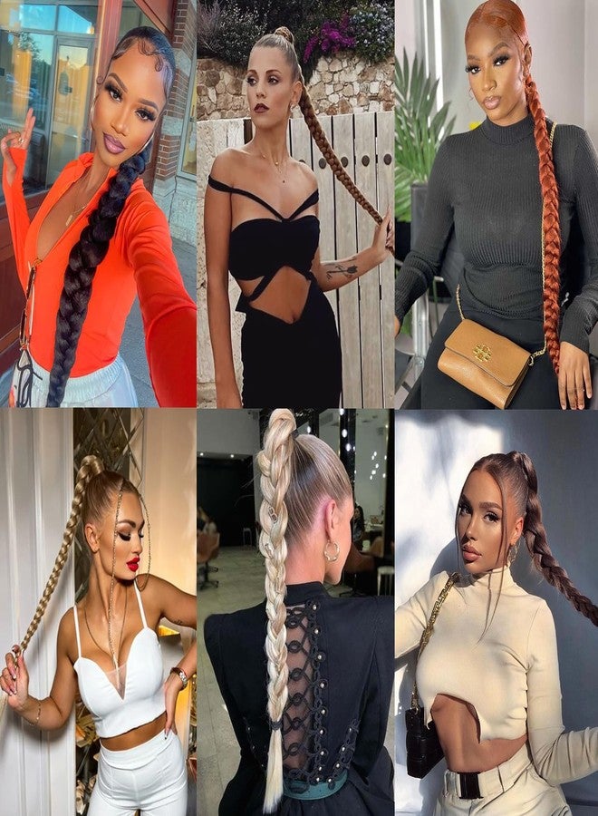 Vemet Ponytail Extension,Vemet Braided Ponytail Extension Black Women with Hair Tie,Straight Wrap with Braid Synthetic Hair Pieces 36 Inch 1B - Image 4