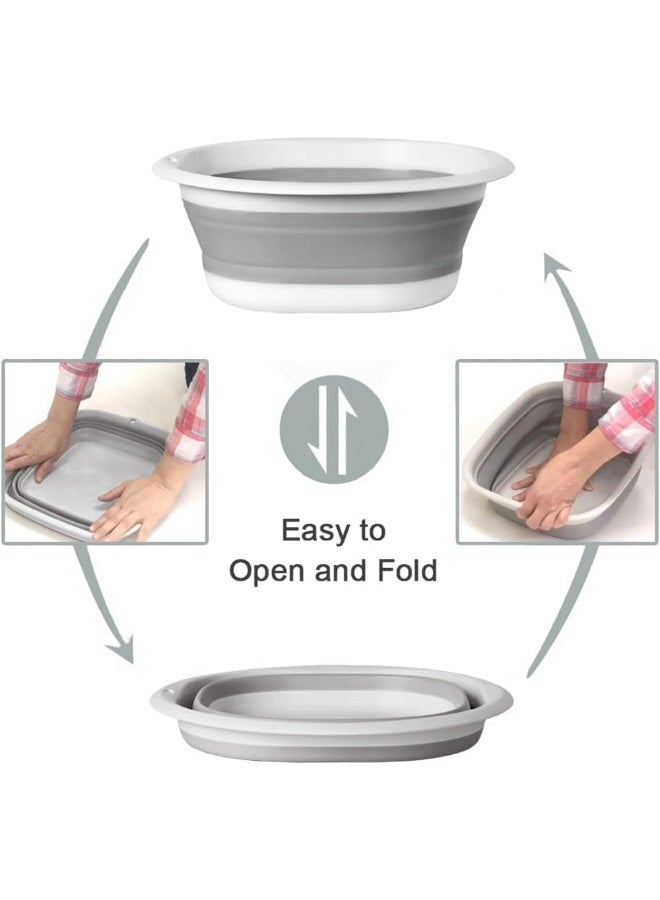 Foldable bathtub, washing basin, washing bucket 3-piece set, foldable washing basket, foldable washing bucket, plastic washing bucket, space saving storage container for washing dishes, fruits, camping, laundry, hiking, and home (gray+blue+pink) - Image 5