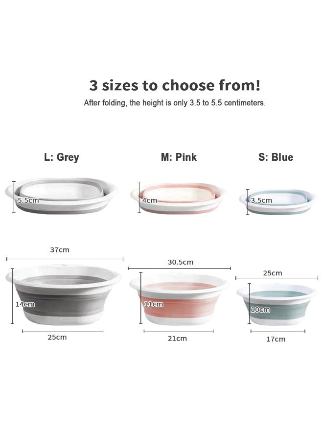 Foldable bathtub, washing basin, washing bucket 3-piece set, foldable washing basket, foldable washing bucket, plastic washing bucket, space saving storage container for washing dishes, fruits, camping, laundry, hiking, and home (gray+blue+pink) - Image 2