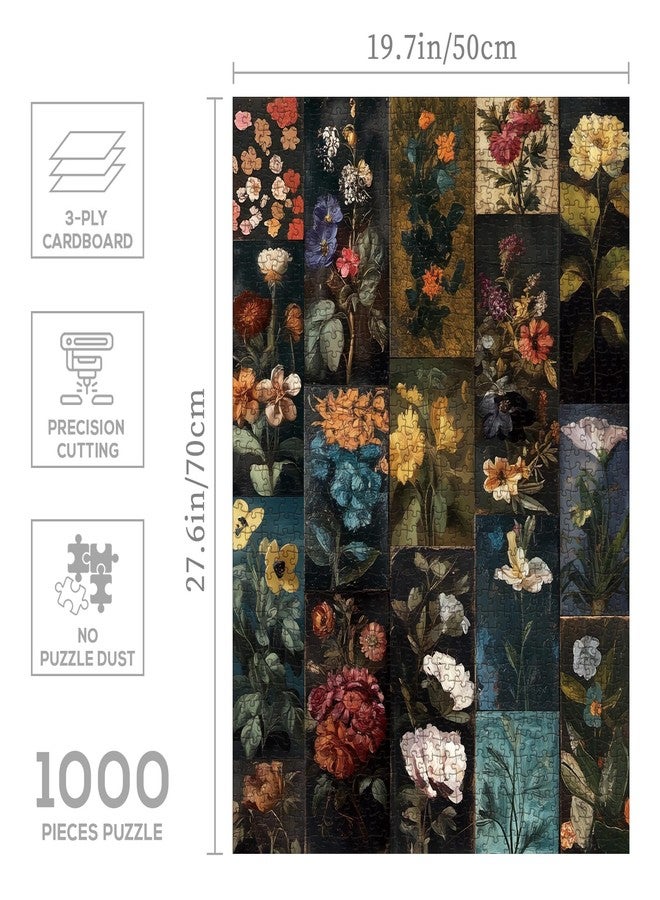 BBOLDIN Vintage Collage Flower Puzzle 1000 Pieces for Adults, Floral Wildflower Colorful Art Jigsaw Puzzle, Beautiful Moody Aesthetic Sunflower Puzzles - Image 3