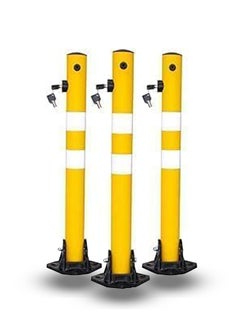 BERRY Berry Set of 3 - 650mm Reflective Yellow Parking Barrier Posts | Easy-to-Operate Anti-Manual Lock with Key Lock | Durable Plastic Anti-Parking Bollard  - Image 1