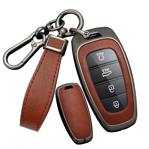 SANRILY PU Leather 4578 Button Key Fob Cover Fit for Hyundai Tucson 2024 Palisade Sonata 2023 2022 Santa fe Keyless with Leather Keychain BlackBrown - Image 1