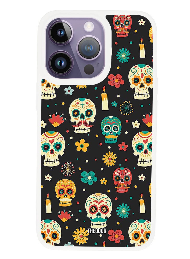 Theodor Protective Case Anti Scratch Shock Proof Cover For APPLE IPHONE 14 PRO Skeleton Patterns (White Bumper) - Image 1