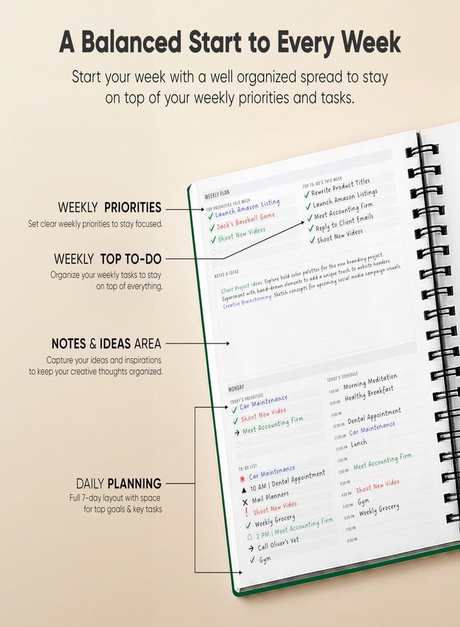 PRODUCTIVITY STORE 2026 Planner. 8.5" x 11" Spiral-Bound Weekly, Monthly and Daily Planner - Organize All 52 Weeks - Increase Productivity and Get Organized - Productivity Store (Green) - Image 4