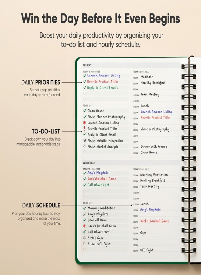 PRODUCTIVITY STORE 2026 Planner. 8.5" x 11" Spiral-Bound Weekly, Monthly and Daily Planner - Organize All 52 Weeks - Increase Productivity and Get Organized - Productivity Store (Green) - Image 3