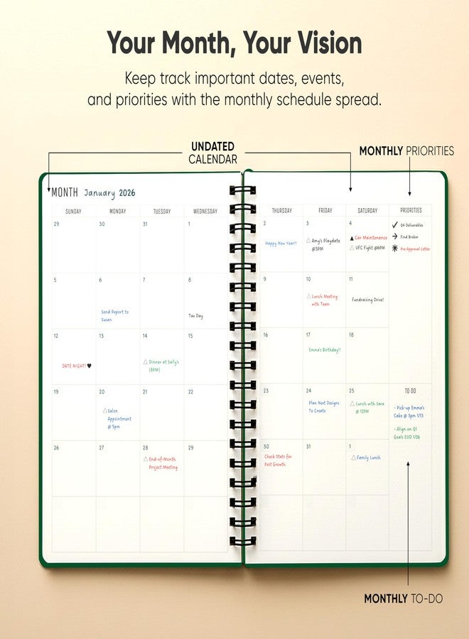 PRODUCTIVITY STORE 2026 Planner. 8.5" x 11" Spiral-Bound Weekly, Monthly and Daily Planner - Organize All 52 Weeks - Increase Productivity and Get Organized - Productivity Store (Green) - Image 5