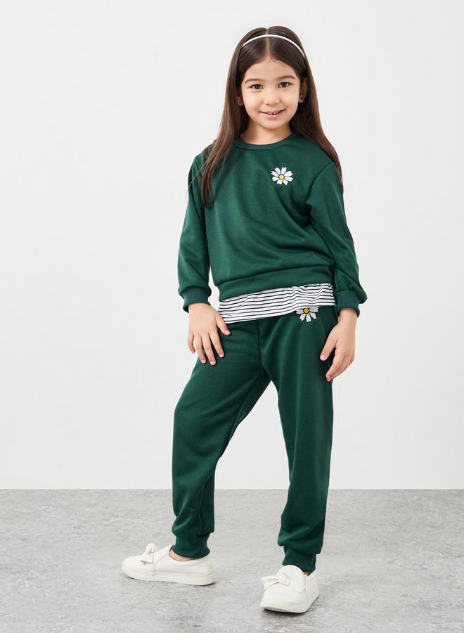 ستايلي طقم سويت شيرت وبنطلون بيجامة وقبعة بطبعة زهور الأقحوان من ستايلي  قطع - Image 2