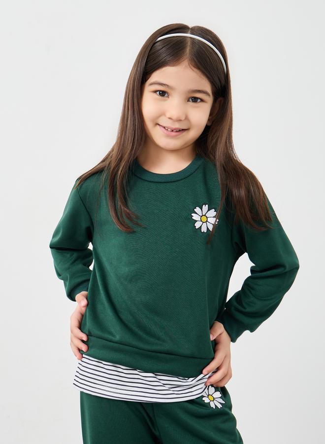 ستايلي طقم سويت شيرت وبنطلون بيجامة وقبعة بطبعة زهور الأقحوان من ستايلي  قطع - Image 3