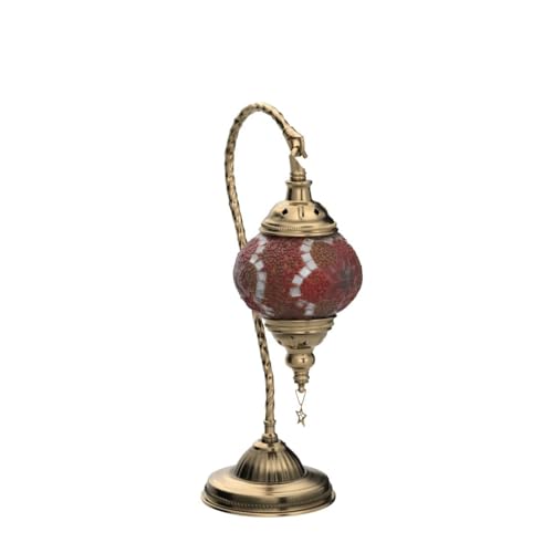 Yarra-Decor Turkish Moroccan Lamp with Bronze Base 3-Way Color Changing Handmade Swan Neck Tiffany Mosaic Glass Bedside Lamps for Bedroom (LED Bulb Included) (Red2) - Image 4