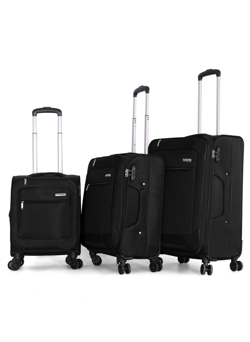 GIORDANO Giordano Trolley Bags 3 PCS Set Softside Suitcase,Black  - Image 1