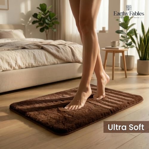 Earthy Fables Plush Microfiber Bath Mat, Quick Dry, Anti-Skid, Water Absorbent, Non-Slip, Machine Washable Floor Rug, Shower Mat, Door Mat for Bathroom, Bedroom, 60 x 40 cm - Brown - Image 2