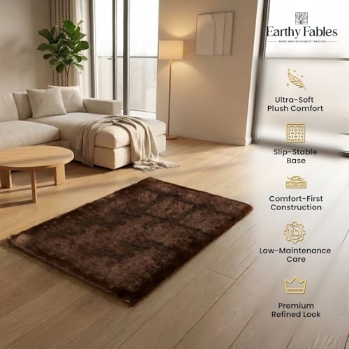 Earthy Fables Plush Microfiber Bath Mat, Quick Dry, Anti-Skid, Water Absorbent, Non-Slip, Machine Washable Floor Rug, Shower Mat, Door Mat for Bathroom, Bedroom, 60 x 40 cm - Brown - Image 5