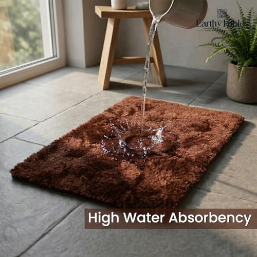 Earthy Fables Plush Microfiber Bath Mat, Quick Dry, Anti-Skid, Water Absorbent, Non-Slip, Machine Washable Floor Rug, Shower Mat, Door Mat for Bathroom, Bedroom, 60 x 40 cm - Brown - Image 3