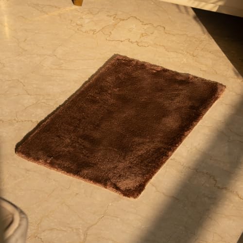 Earthy Fables Plush Microfiber Bath Mat, Quick Dry, Anti-Skid, Water Absorbent, Non-Slip, Machine Washable Floor Rug, Shower Mat, Door Mat for Bathroom, Bedroom, 60 x 40 cm - Brown - Image 1