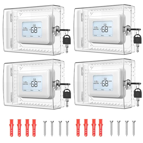 Gedreew 4 PCS Large Thermostat Lock Box Cover with Key, Clear Thermostat Cover with Lock Compatible with Home Thermostat On Wall, AC Lock Box Cover with Key Fits Thermostats 5" H x 6.3" W or Smaller - Image 1
