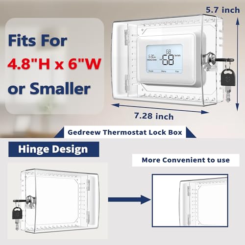Gedreew 4 PCS Large Thermostat Lock Box Cover with Key, Clear Thermostat Cover with Lock Compatible with Home Thermostat On Wall, AC Lock Box Cover with Key Fits Thermostats 5" H x 6.3" W or Smaller - Image 2