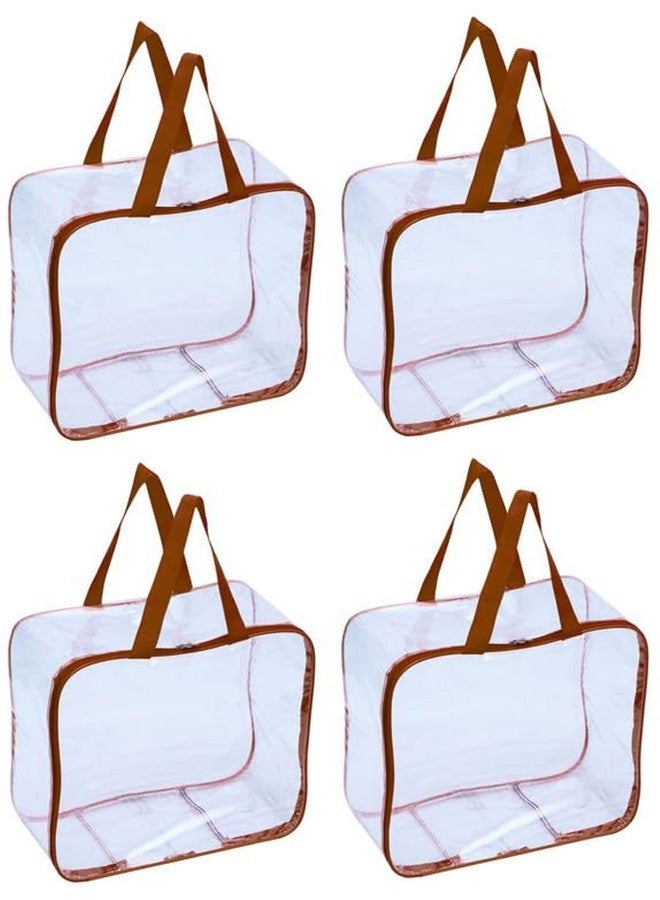 DAMONS Underbed Storage Bag With Transparent Pvc Storage Bag for Saree Covers,Clothes, Lehenga, Blankets, Bedsheets, Toys, Docs Wardrobe Organizer Clear Storage Box Bag Gaments Cover Brown Pack of 4 - Image 1