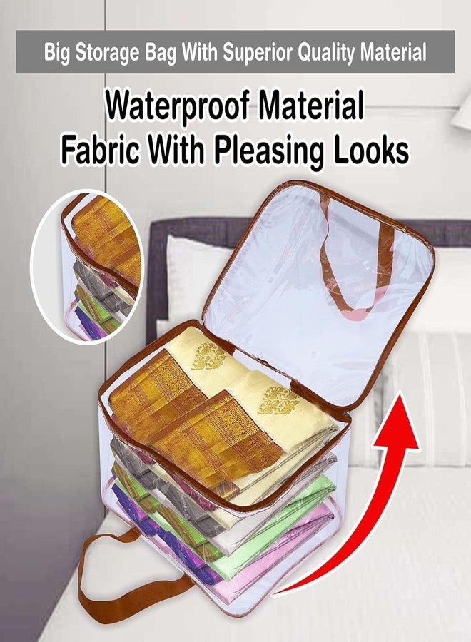 DAMONS Underbed Storage Bag With Transparent Pvc Storage Bag for Saree Covers,Clothes, Lehenga, Blankets, Bedsheets, Toys, Docs Wardrobe Organizer Clear Storage Box Bag Gaments Cover Brown Pack of 4 - Image 3