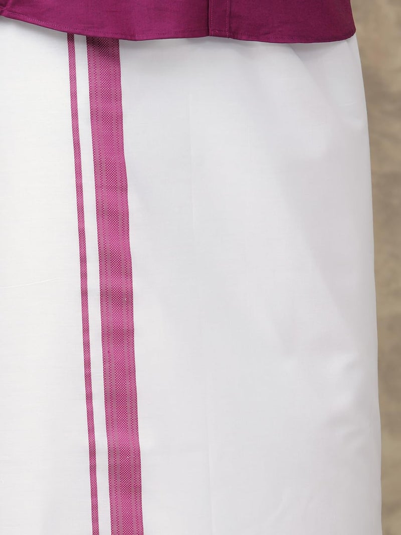 RAMRAJ COTTON قميص بأكمام كاملة من قطن رامراج للرجال مع دهوتي بحدود متطابقة (بنفسجي; 38) - Image 5