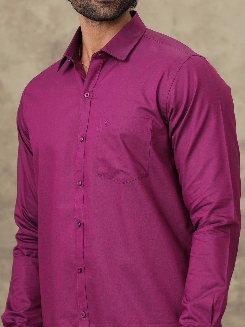 RAMRAJ COTTON قميص بأكمام كاملة من قطن رامراج للرجال مع دهوتي بحدود متطابقة (بنفسجي; 38) - Image 4