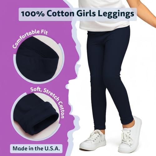 City Threads Made in USA Girls Leggings 100% Cotton for School Uniform Sports Coverage or Play Perfect for Sensitive Skin or SPD Sensory Friendly Clothing, Navy, 4T - Image 3