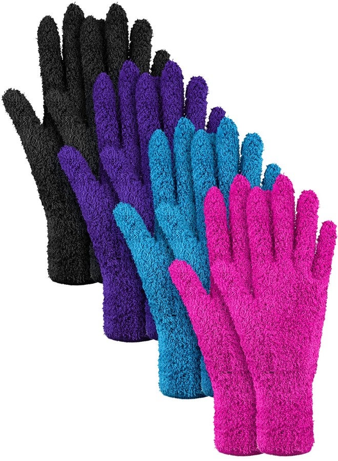 Bencailor 4 Pairs Microfiber Dusting Gloves Washable Reusable Cleaning Gloves Mittens for Plants House Cleaning Car Blinds(Purple, Blue, Rose Red, Black,M) - Image 1