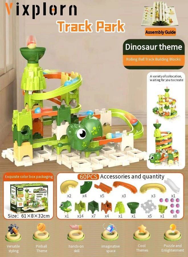 Vixplorn Race Tracks Children's marble track building blocks dinosaur toys 60PCS brick maze puzzle set race track marble maze game toy set dinosaur toy gift suitable for boys and girls - Image 1