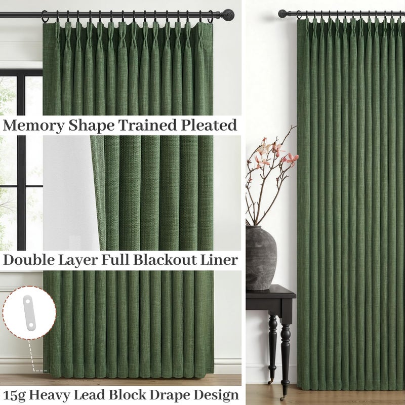 PleatedDrapes Loden Dual Layer Heavy Linen Blackout Curtains 96 Inches Long 2 Panels for Living Room, Memory Trained Pinch Pleated Olive Green Insulated Farmhouse Windows Drapes 96 Inch Length with Track System - Image 4