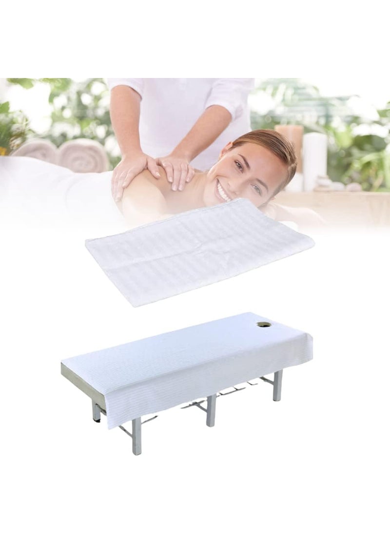 ZJchao - Massage Table Cover Massage Sheets Beauty Massage Bed Sheets with Hole Soft Cotton Stripe Salon Spa Linens White 120  190 - Image 1