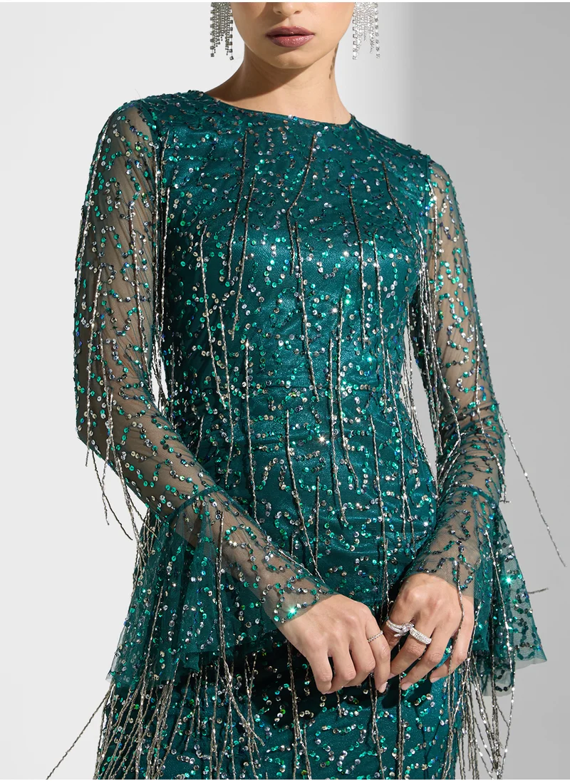 Frock and Frill Tassel Embellished Dress