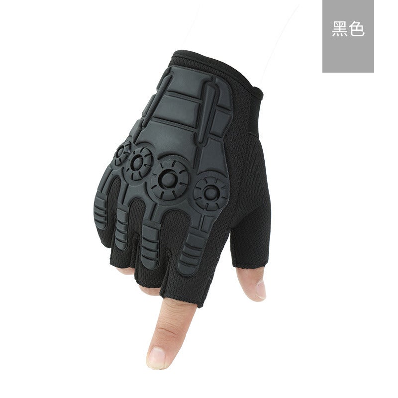 Military fan tactical half finger gloves outdoor sports men special forces mountaineering combat non-slip fitness riding non-slip wholesale Gear-Black 