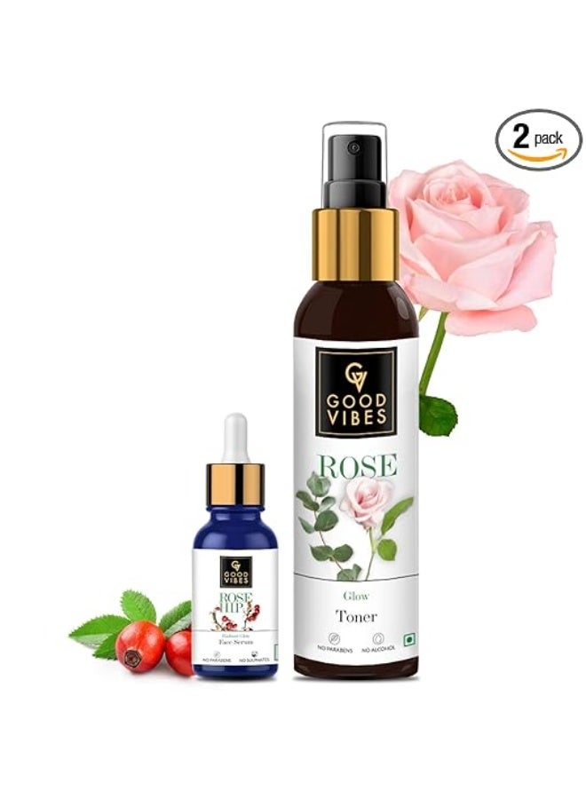Good Vibes Radiant Glow Face Serum - Rose Hip (10 ml) and Good Vibes Toner - Rose Glow (120 ml) Combo - Image 1