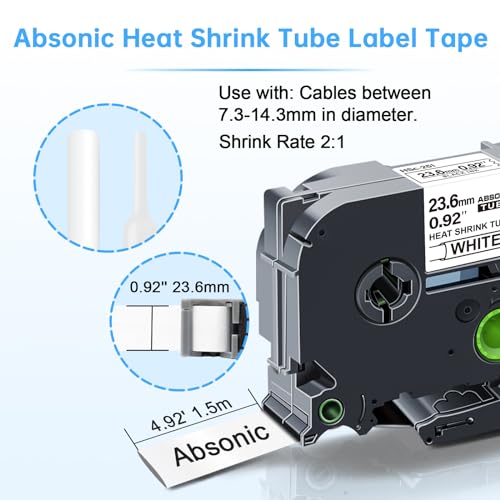 Absonic 3-Pack Compatible Hse Label Tape Replacement for Heat Shrink Tube HS-251 HS251 Hse251 Hse-251 23.6mm 0.92" Black on White P Touch 1 Inch Tape for PT D600 E500 E500VP E550W P700 P750WVP - Image 2