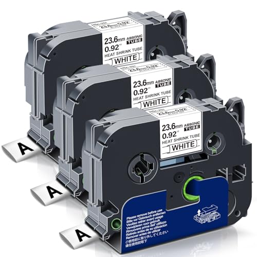 Absonic 3-Pack Compatible Hse Label Tape Replacement for Heat Shrink Tube HS-251 HS251 Hse251 Hse-251 23.6mm 0.92" Black on White P Touch 1 Inch Tape for PT D600 E500 E500VP E550W P700 P750WVP - Image 1