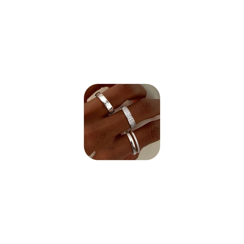 THUNARAZ 18K Gold Plated Dainty Stacked Rings Women Stackable Fashion Ring Sets for Women Silver Cubic Zirconia Thumb Finger Rings Non Tarnish Wedding Band Stacking Rings Jewelry 8 - Image 1