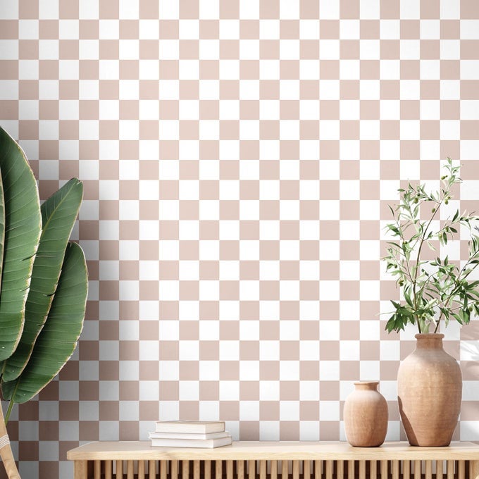 LIGHT BROWN CHECKERED PEEL AND STICK WALLPAPER 70S RETRO FUNKY CHECKERED CONTACT PAPER GEOMETRIC WATERPROOF WALLPAPER NEUTRAL CHECKERBOARD DECOR FOR BATHROOM CABINET98 X 1575