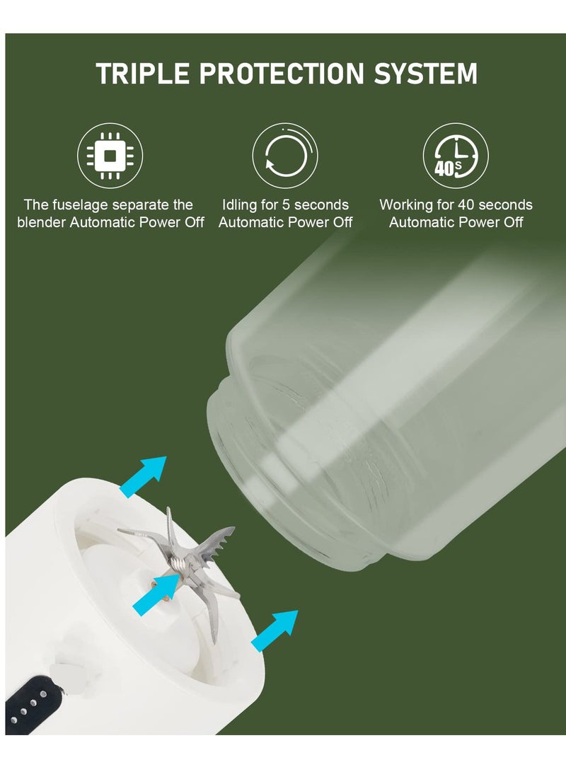 Zikra Portable Blender for Shakes and Smoothies, 532ML Type-C USB Rechargeable Blender, Powerful Mini Juice Blender with 6 Blades Ice Tray and Cleaning Brush for Travel Sports Kitchen(White) - Image 5