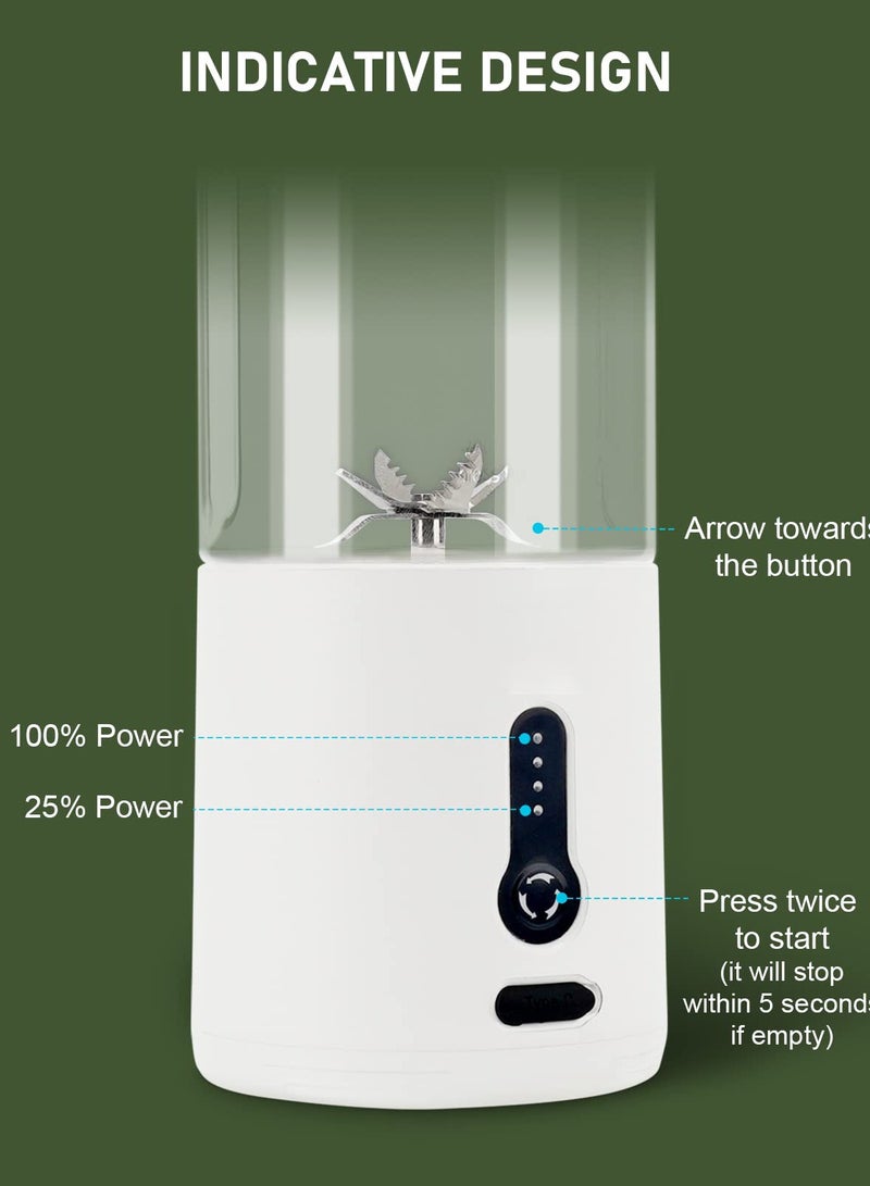 Zikra Portable Blender for Shakes and Smoothies, 532ML Type-C USB Rechargeable Blender, Powerful Mini Juice Blender with 6 Blades Ice Tray and Cleaning Brush for Travel Sports Kitchen(White) - Image 4